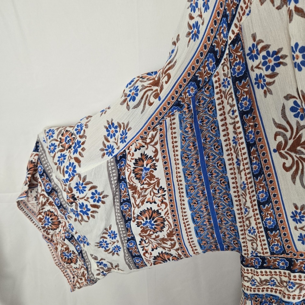 En Crème Boho Floral Paisley Maxi Dress Size‎ S Tassel Tie V-Neck Peasant Style - Picture 2 of 13